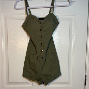 Haute Mode Olive Green Button-Up Romper